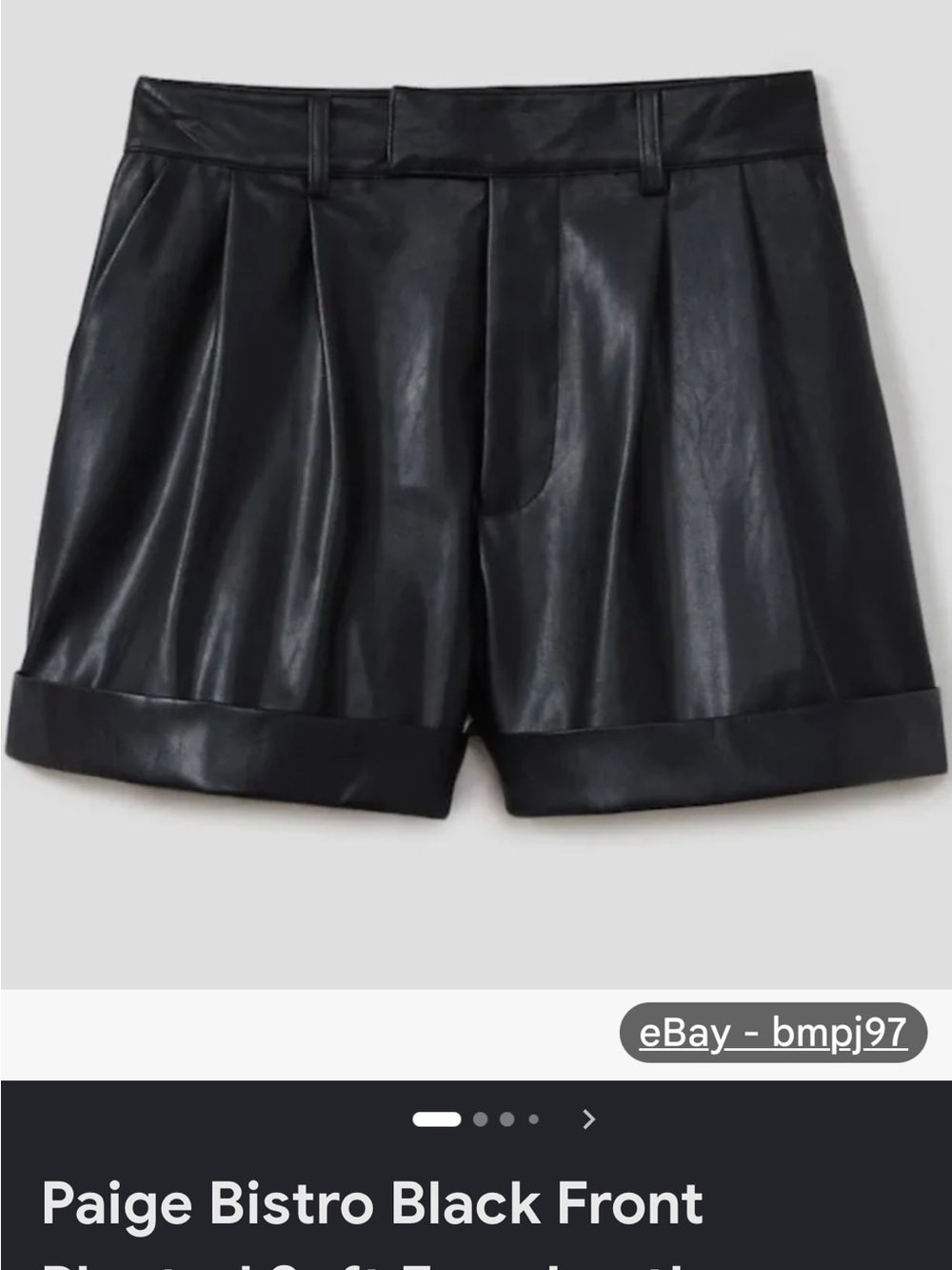 PAIGE Black Faux Leather Pleat-Front Bermuda Shorts